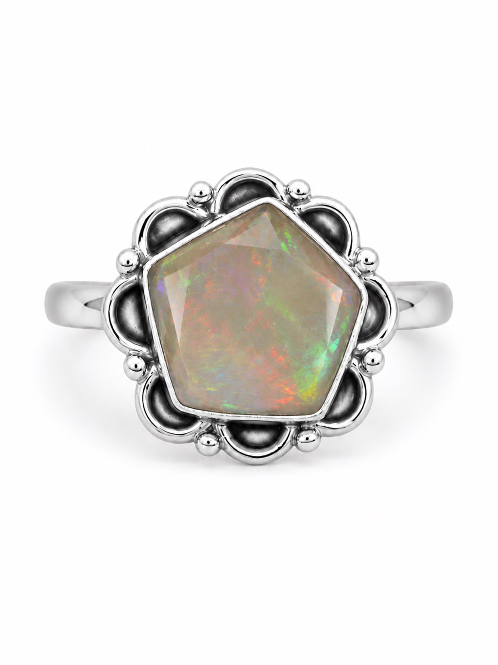 Ethiopian Opal Flower Ring (S925)